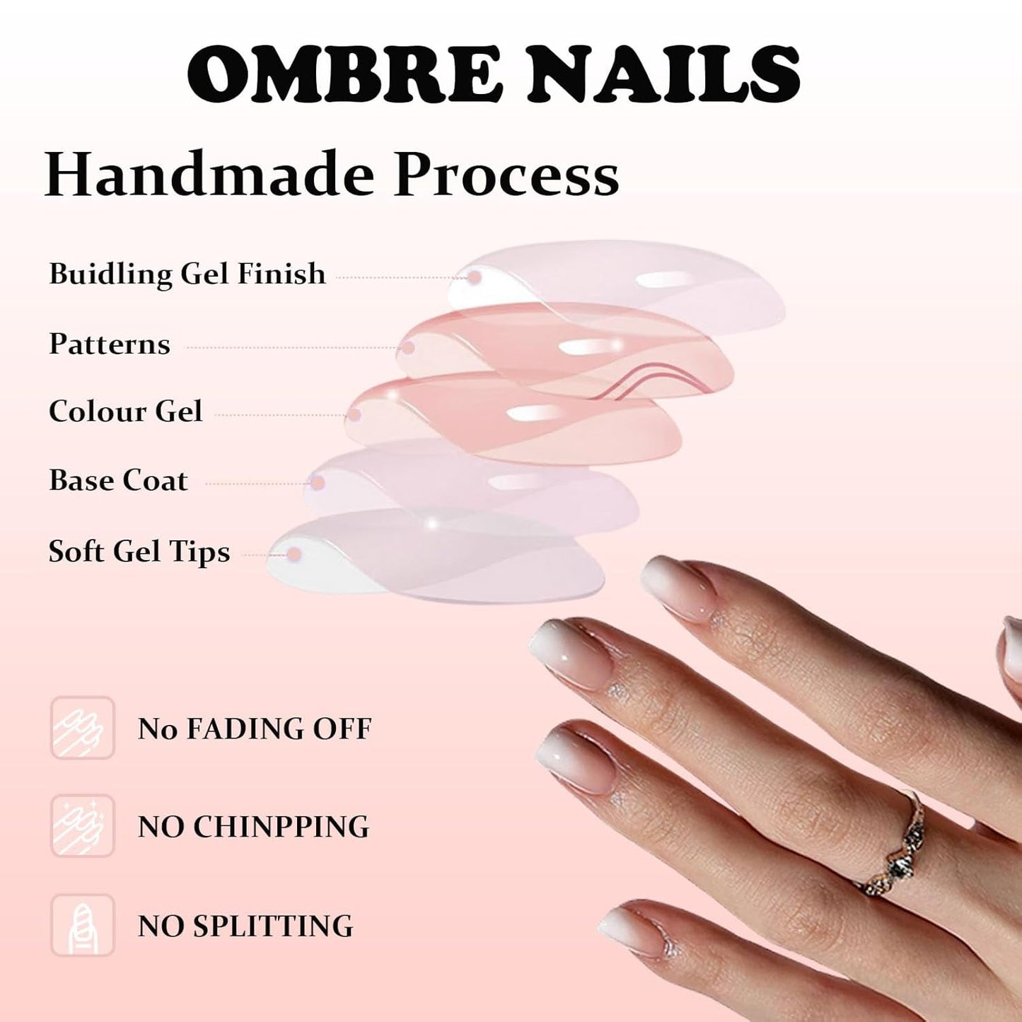 240 stk. Korte falske neglesæt - Korte naturlige kunstige falske negle til lim på - Nude Gradient Kunstige negle til Box Nail Extensions (Nude Gradient)