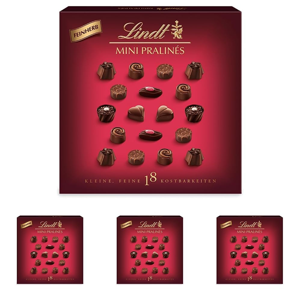 Chokolade - Mini mørk chokoladepraliner | 90 g | Æske med 18 praliner, hver i 6 lækre sortimenter | Chokolade gave | Chokoladegave (pakke med 4)