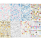 JMEOWIO Nagelsticker Schmetterling 8 Blätter Nagelaufkleber Selbstklebend Blau Schwarz Gold Schmetterling Nail Art Dekoration Nagel Design Tilbehør