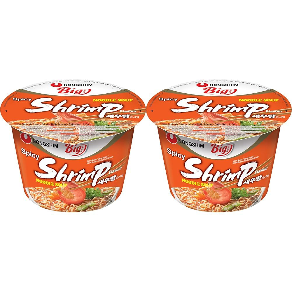 Nong Shim instant nudler med rejer, stor skål - koreansk Ramen suppe - Hurtig tilberedning - 115 g (1 pakke)