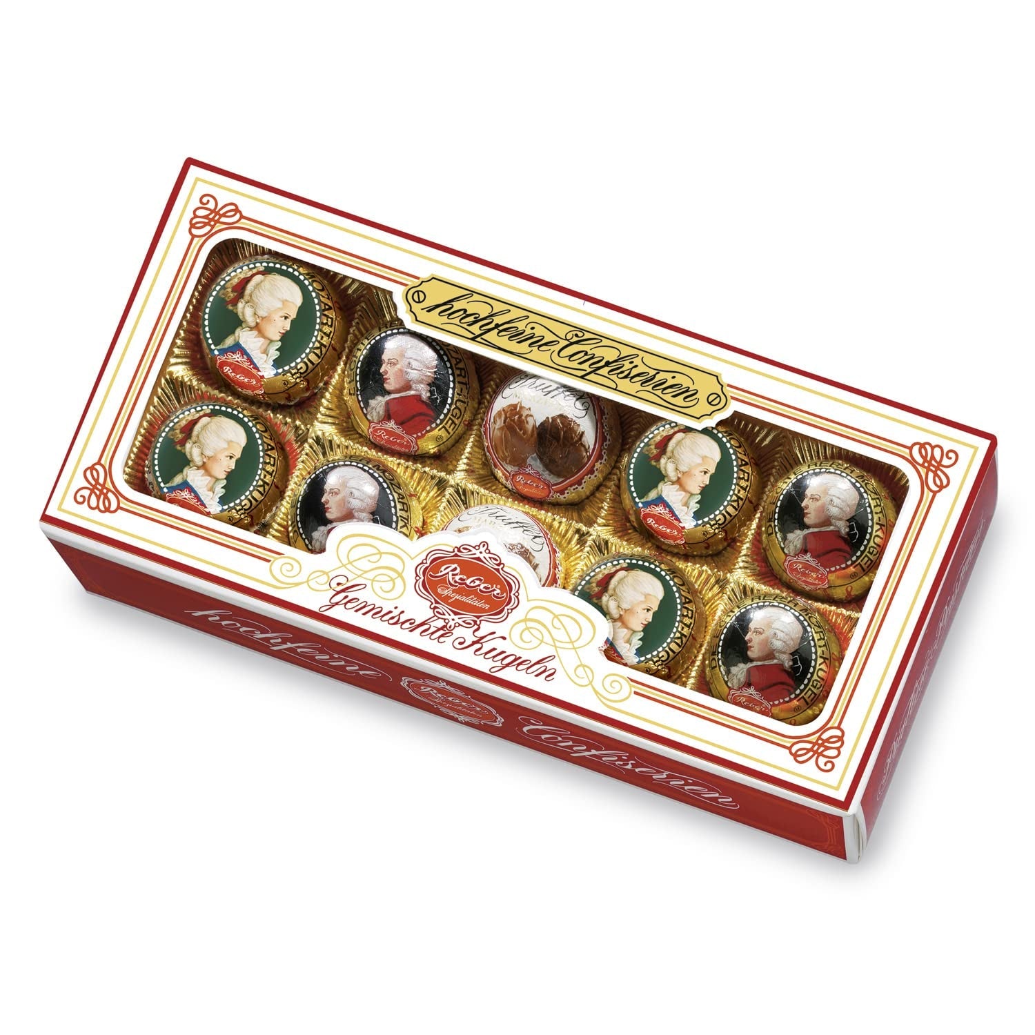 Reber Mozart kugler med mørk chokolade, pakke med 6 med marcipan og nougat, vegansk - 1 x 120 g