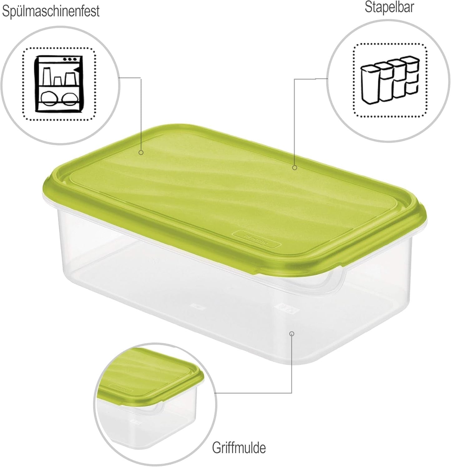 Rotho Rondo krukke til madopbevaring 1,5 l med låg, BPA-fri plast (PP), gennemsigtig/grøn, 1,5 l (24,0 x 16,0 x 7,5 cm) Madkasser Naty Shop