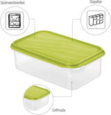 Rotho Rondo krukke til madopbevaring 1,5 l med låg, BPA-fri plast (PP), gennemsigtig/grøn, 1,5 l (24,0 x 16,0 x 7,5 cm) Madkasser Naty Shop