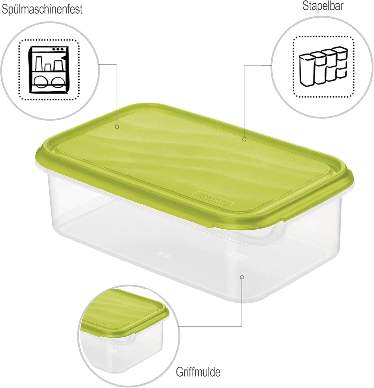 Rotho Rondo krukke til madopbevaring 1,5 l med låg, BPA-fri plast (PP), gennemsigtig/grøn, 1,5 l (24,0 x 16,0 x 7,5 cm) Madkasser Naty Shop