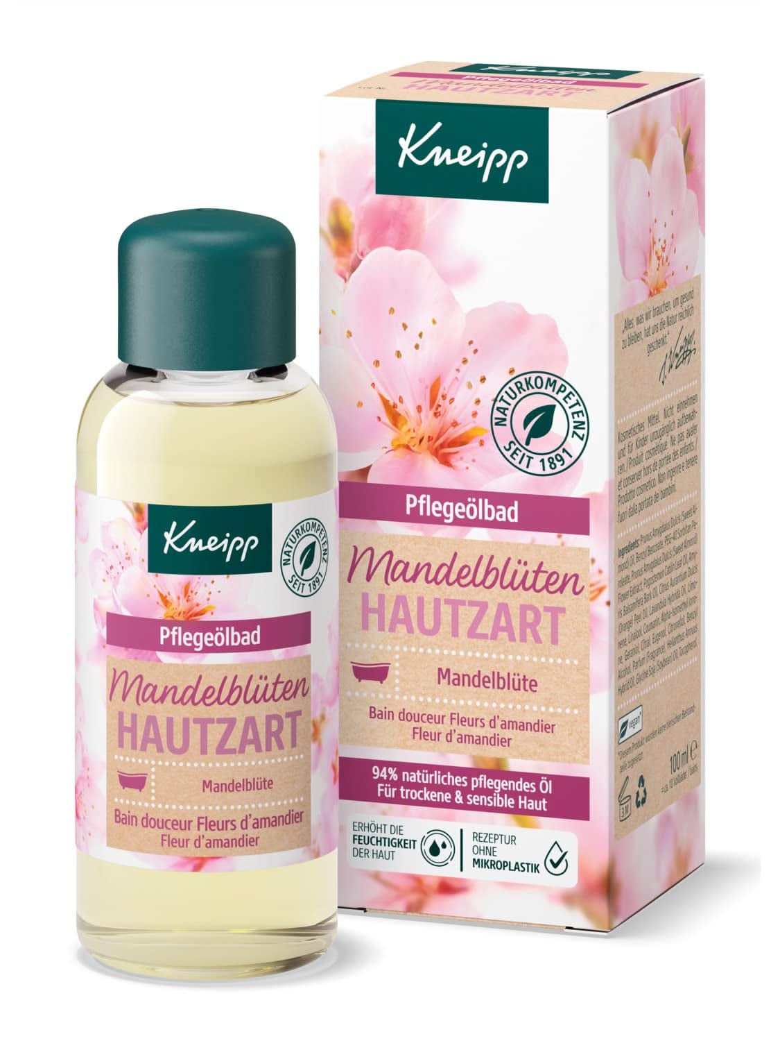 Kneipp, badeolie, med 94% ren mandelolie, til tør og følsom hud - 100 ml Brusebad og bad Naty Shop