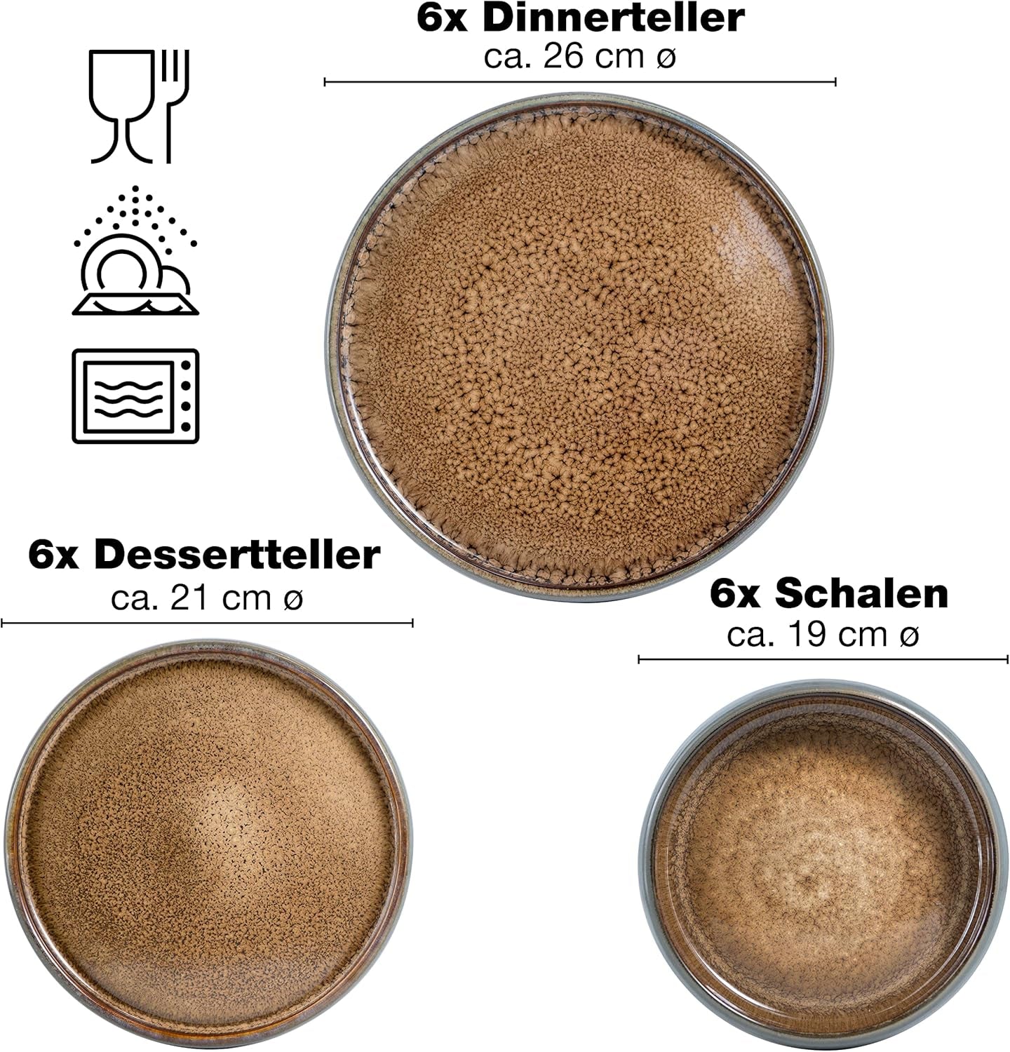 Moritz & Moritz SOLID 24-delt spisestel i stentøj til 6 - porcelænssæt til 6 bestående af 6 tallerkener, 6 små tallerkener, 6 tallerkener og 6 kopper med hanke