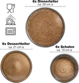 Moritz & Moritz SOLID 24-delt spisestel i stentøj til 6 - porcelænssæt til 6 bestående af 6 tallerkener, 6 små tallerkener, 6 tallerkener og 6 kopper med hanke