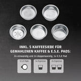 CASO EspressoGourmet Crema - Portafilter espressomaskine med mælkeskummer, espresso, cappuccino, rustfrit stål portafilter, ULKA 20 bar pumpe, kaffemaskine, malet kaffe, ESE kapsler