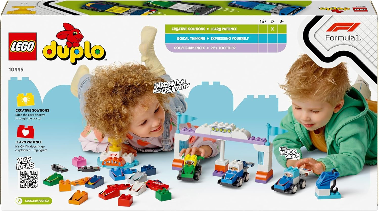 LEGO DUPLO Town F1 Team Racerbiler Med Racers, byggelegetøj til hele familien, fantasifuld legeoplevelse, fødselsdagsgave til småbørn, drenge og piger fra 2 år 10445 Byggesæt Besuche den LEGO-Store