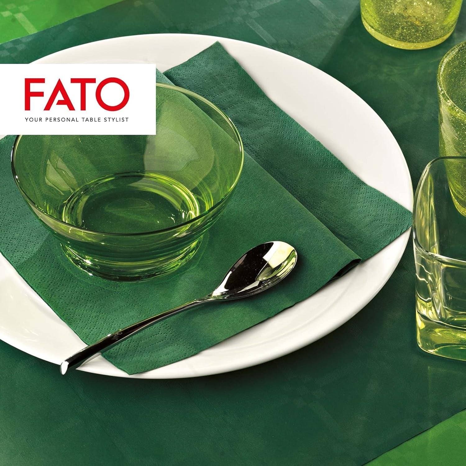 , Papirservietter til engangsbrug, ideelle til afslappede frokoster og buffeter, pakke med 50 servietter, størrelse 33X33, 4-fold, 2-lags, skovgrønt, 100 % rent cellulosepapir, Fsc-certificeret