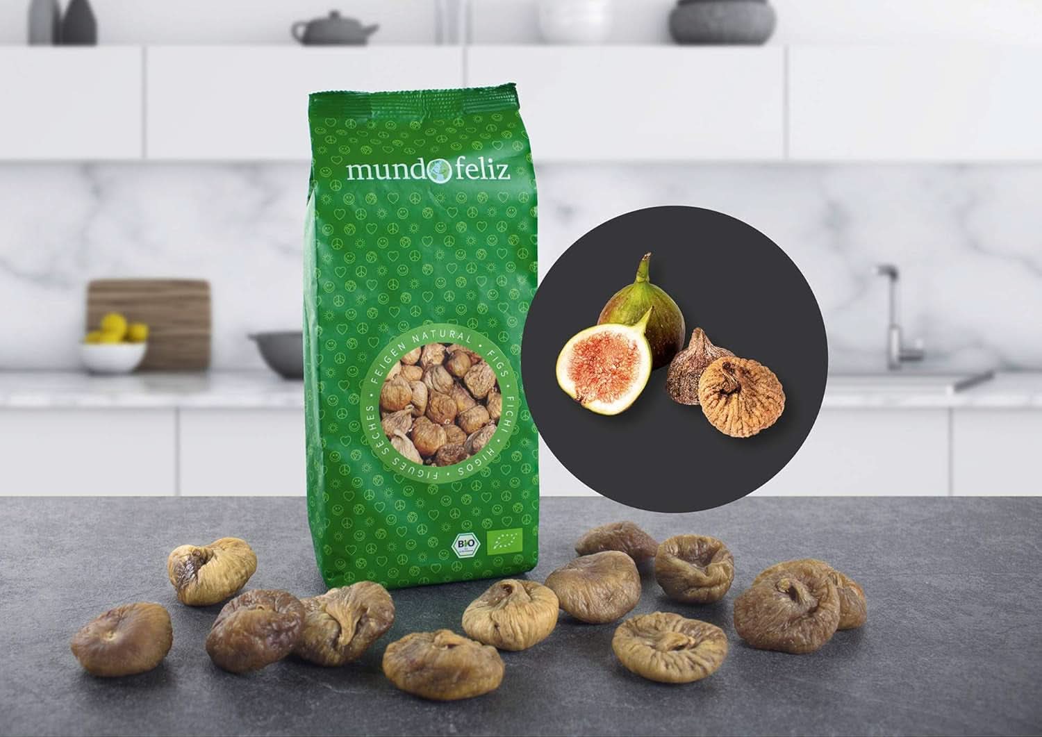Mundo Feliz Tørrede figner fra økologisk landbrug, 2 x 500 gram Naty Shop dehydrerede produkter