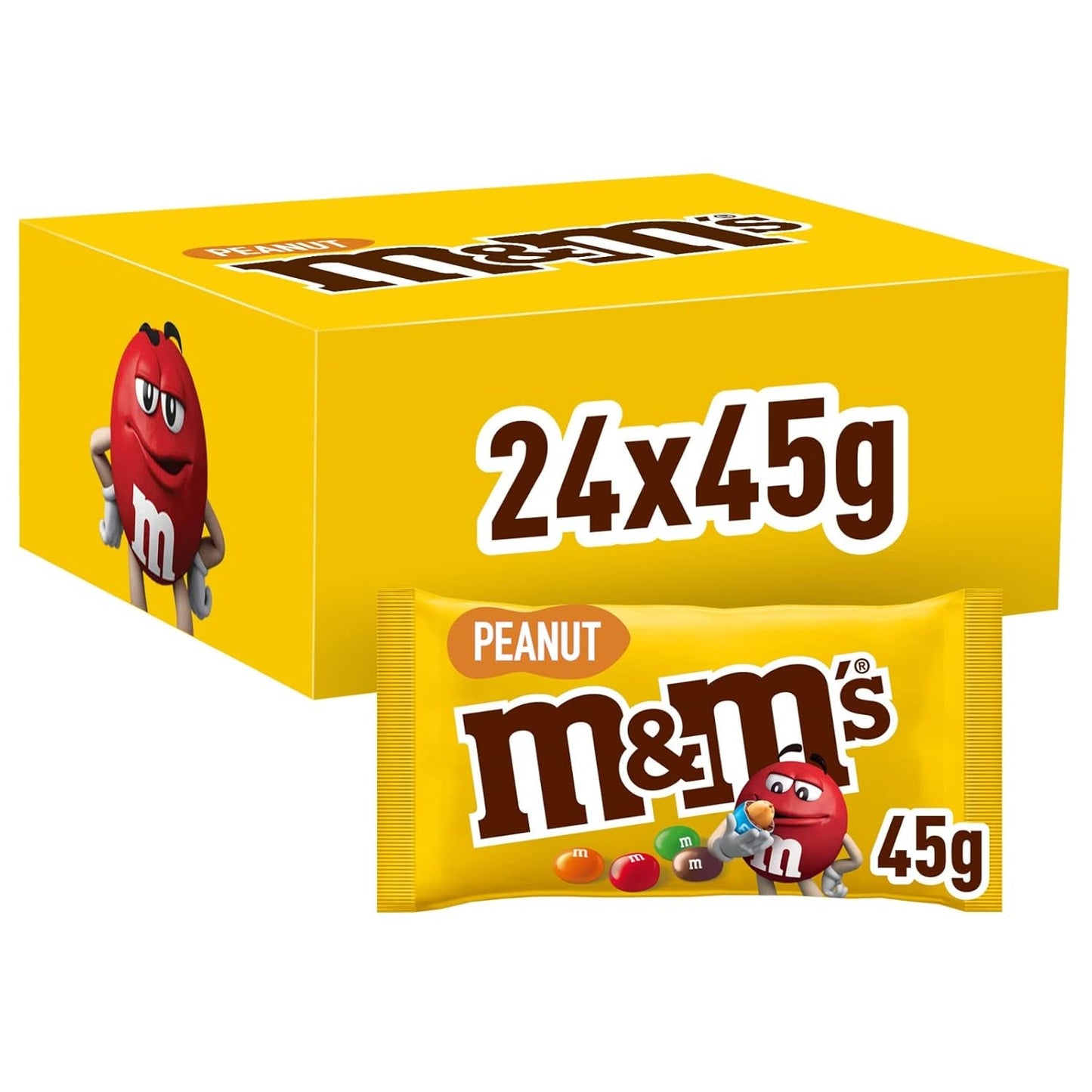 M&M's Peanut Chocolate Bulk Pack 24 x 45 g Chokolade Peanut Flavored Linser Chokoladegave (1080g) Ideel som en fodbold-tema-godbid
