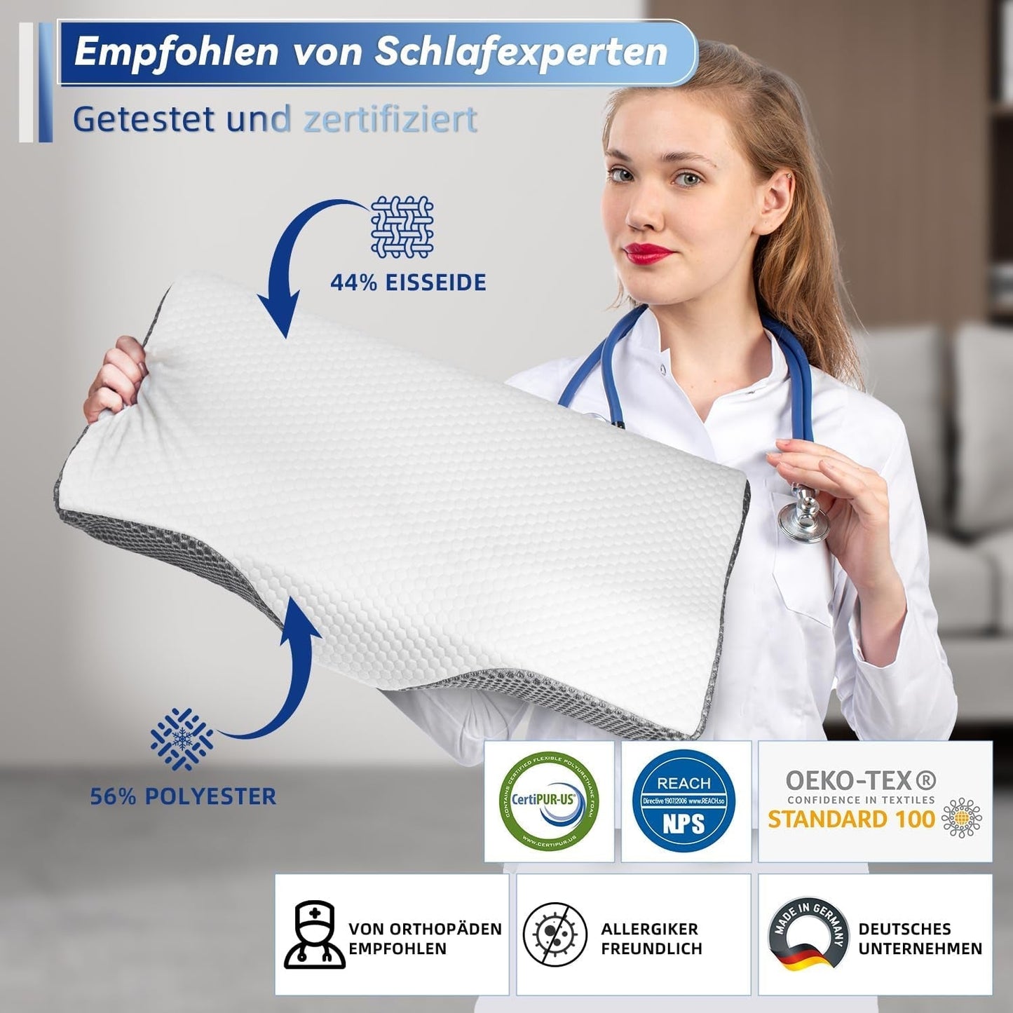 Nakkesmertepude, Ergonomisk ortopædisk Nakkepude, Side Back Abdominal Memory Foam Pude, Anti Snorken Pude til Mænd Kvinder (62 * 34,5 * 12/8CM) Cervikal Ortopædiske Puder Naty Shop