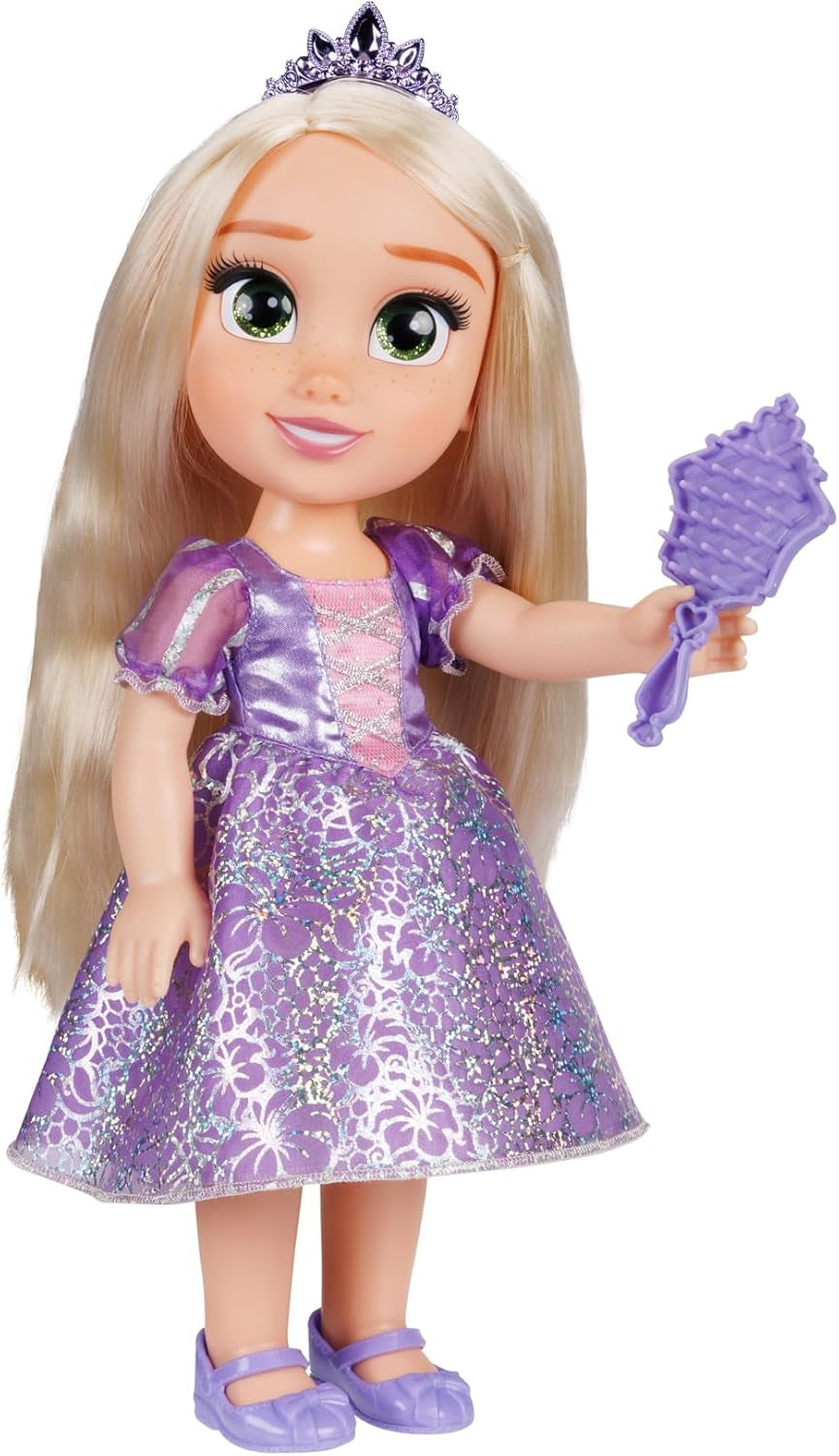 Disney Princess Rapunzel 35 cm dukke, reflekterende glitterøjne, bevægelige led, aftagelig kjole, sko, krone, langt blondt hår, til piger på 3+