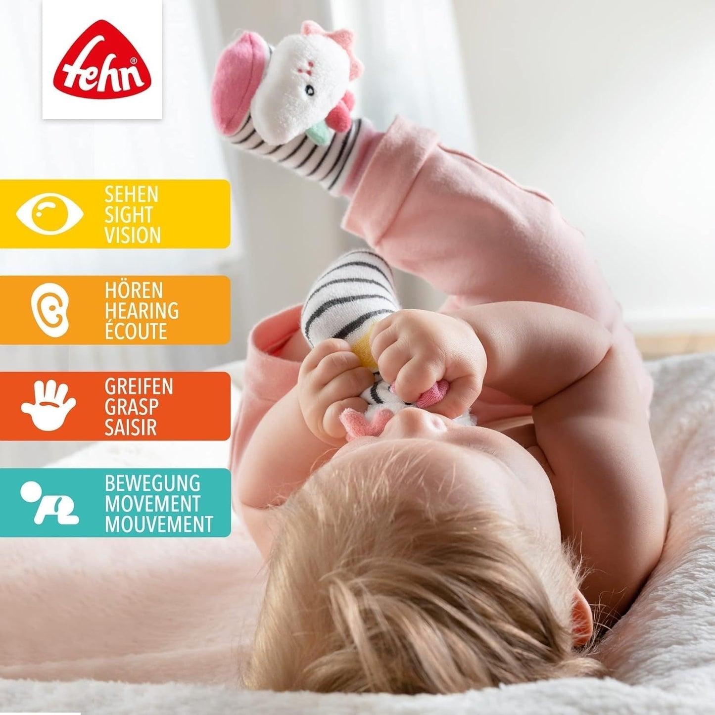 Fehn legehandske safari - abe og elefant baby fingerdukker & enhjørning baby klokke sokker - baby sokker med klokke funktion og enhjørning hoved - stimuler motorik og sanser Bebe Toys Naty Shop