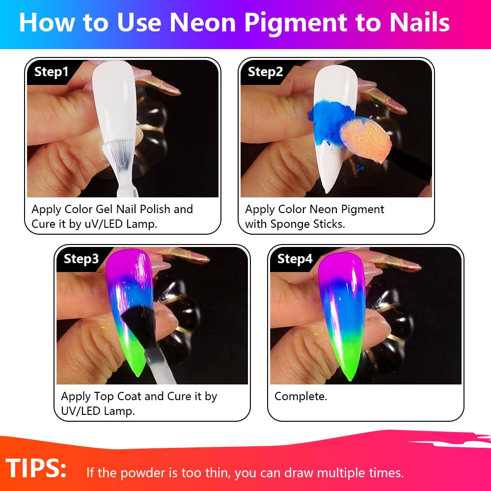 Neon Fosfor Pigment Pulver Für Nägel Lidschatten - 12 farver Neon Nagel Glitzer Augenpulver Maniküre Halloween Neon Make-Up Dekoration Nail Art Staub Pigment