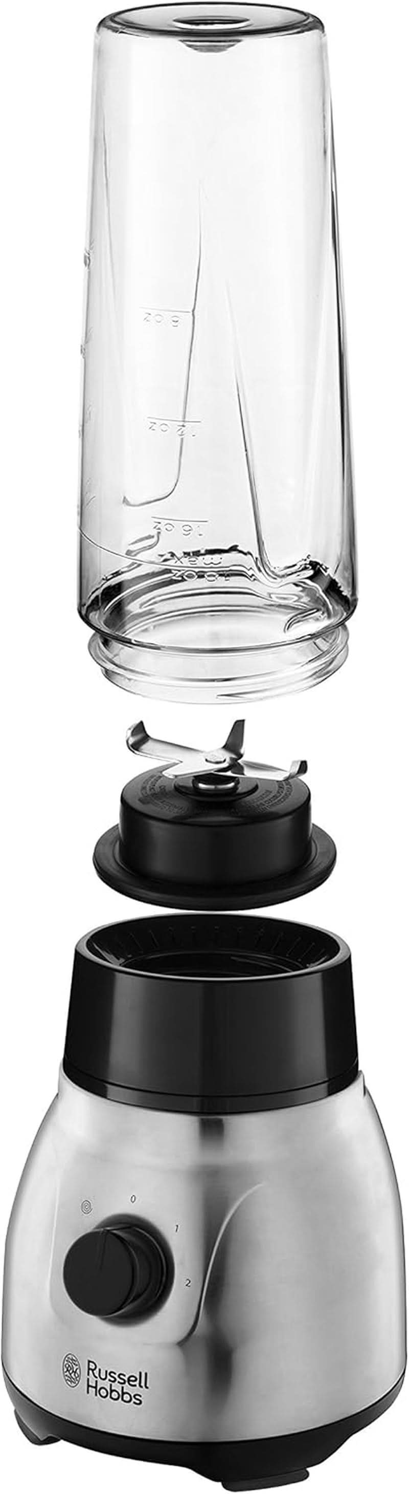 Russell Hobbs Standmixer 2-I-1 [1,5L Glasbehälter Mixer & 0,6L Mini Smoothie Maker -To-Go-Trinkflasche Inkl. Deckel] Spülmaschinenfest, Impuls-/Ice-Crush Funktion, Becher BPA Frei, Edelstahl 23821-56 Kitchen Naty Shop