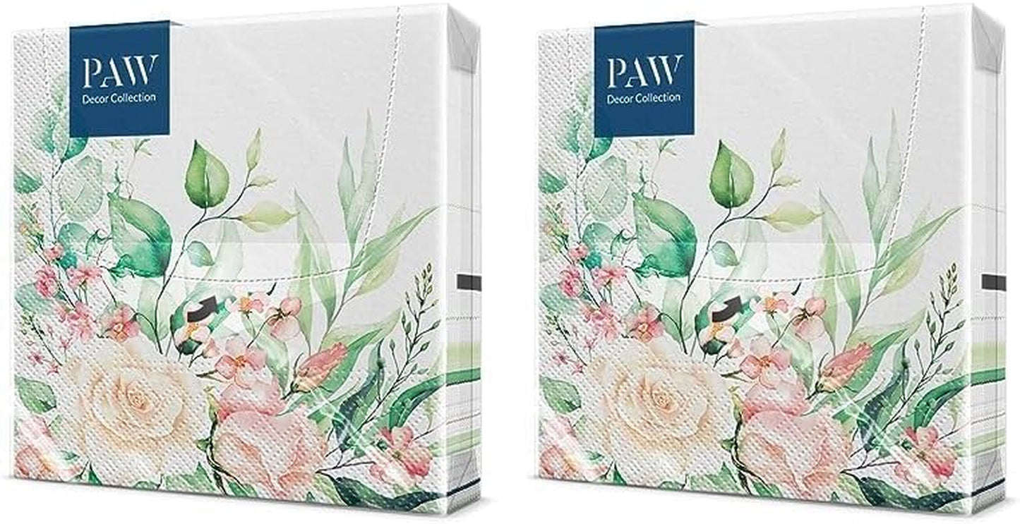 PAW - 3-lags servietter (33 X 33 cm) I 20 stykker I Perfekt til fødselsdage, fester, bryllupper, nadver og helligdage I Farvede papirservietter - blomster, roser I Farve: Blomsterøjeblikke (pakke med 2)