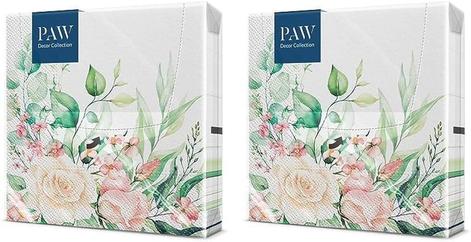 PAW - 3-lags servietter (33 X 33 cm) I 20 stykker I Perfekt til fødselsdage, fester, bryllupper, nadver og helligdage I Farvede papirservietter - blomster, roser I Farve: Blomsterøjeblikke (pakke med 2)