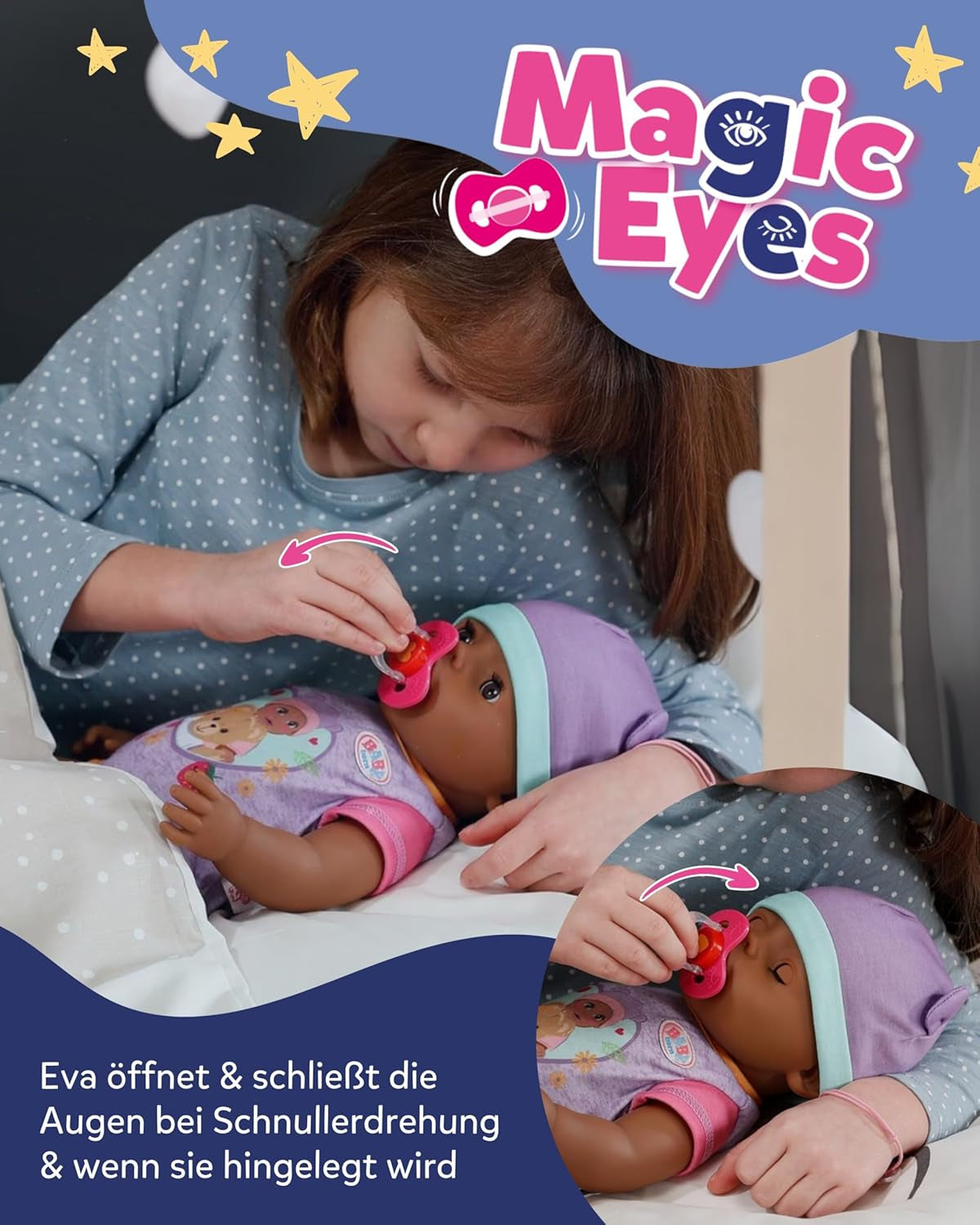 BABY Born Eva - babydukke 43 cm - 10 funktioner inklusive tilbehør og madras - Fungerer fuldt ud uden batterier - Velegnet til børn fra 3 år og derover