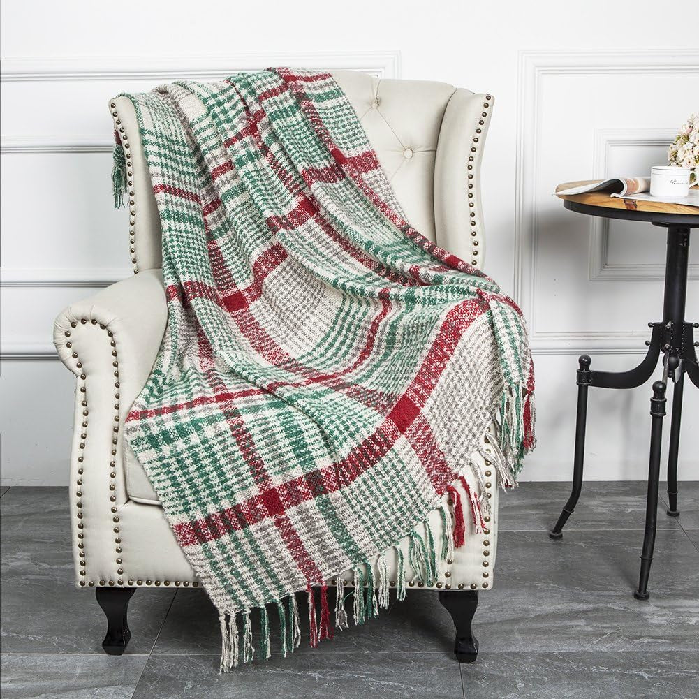 G Lake Orange plaid tæppe Kast Akryl Blødt Vendbart Farvet Frynset Sengetæppe Gave Til Julepynt 127 Cm B X 170,2 Cm L-Græskar Orange Senge og Tæpper G Sø Julefarve 50" B X 67" L