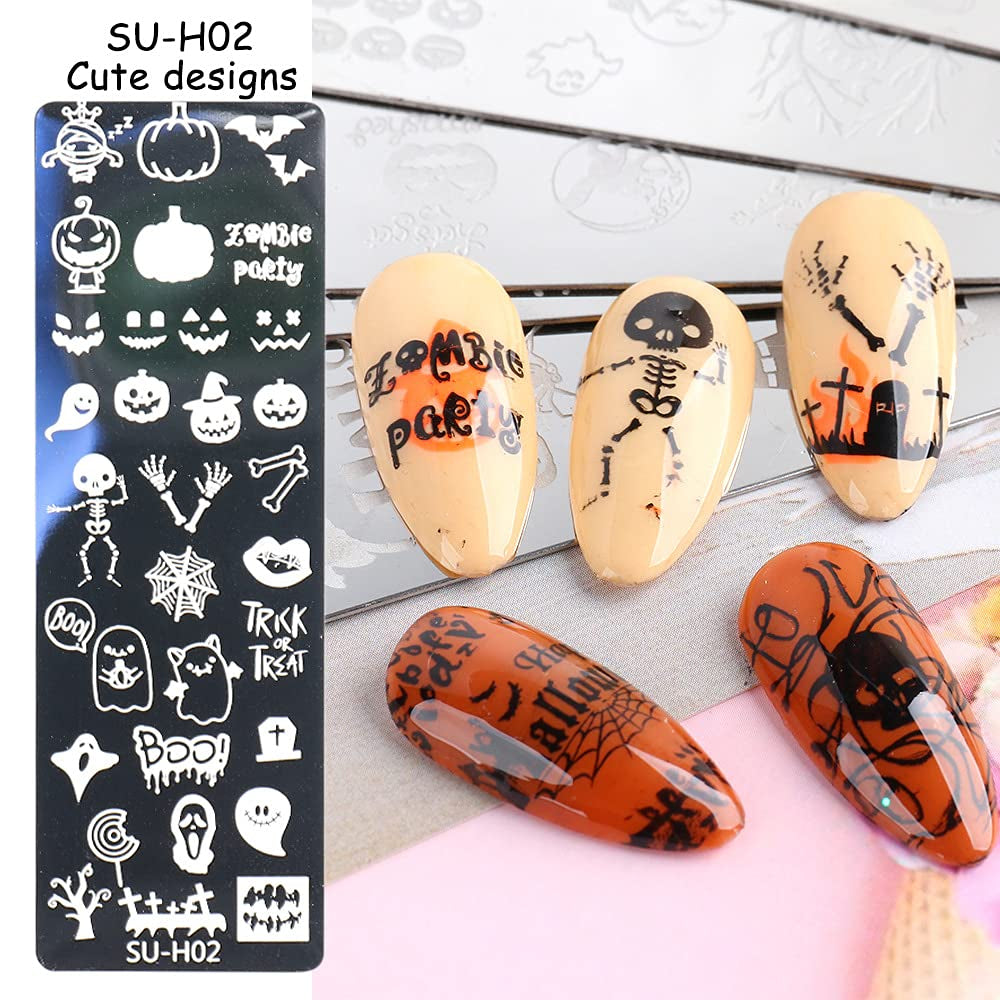 JMEOWIO Nail Stamping Stencils Halloween 6 Stück Nagelstempel Stencils Nail Art Dekoration Nageldesign Tilbehør Böse Gruselige Kürbis-Geisterhexe