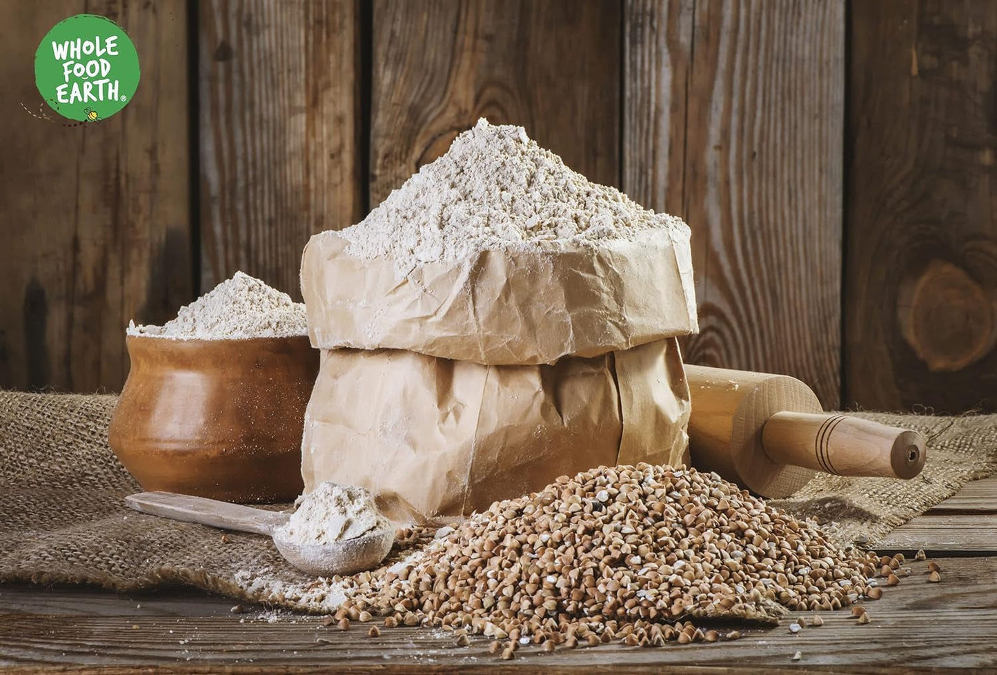 Wholefood Jord Økologisk Boghvedemel 1kg | Grusom | Ikke-GMO | Vegansk | Certificeret økologisk
