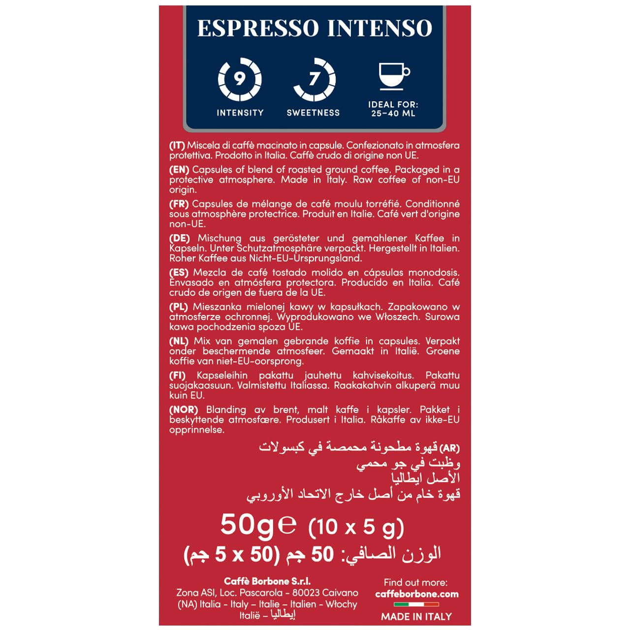 Caffe Borbone Espresso Styrke 9/10 Nespresso-kompatible 10 kaffekapsler