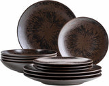 MÄSER Bronze Metallic 12-delt bordservice til 4 med elegant og blank glasur middagstallerkensæt med middagstallerken, middagstallerken og desserttallerken i højkvalitets keramik, stentøj, brun