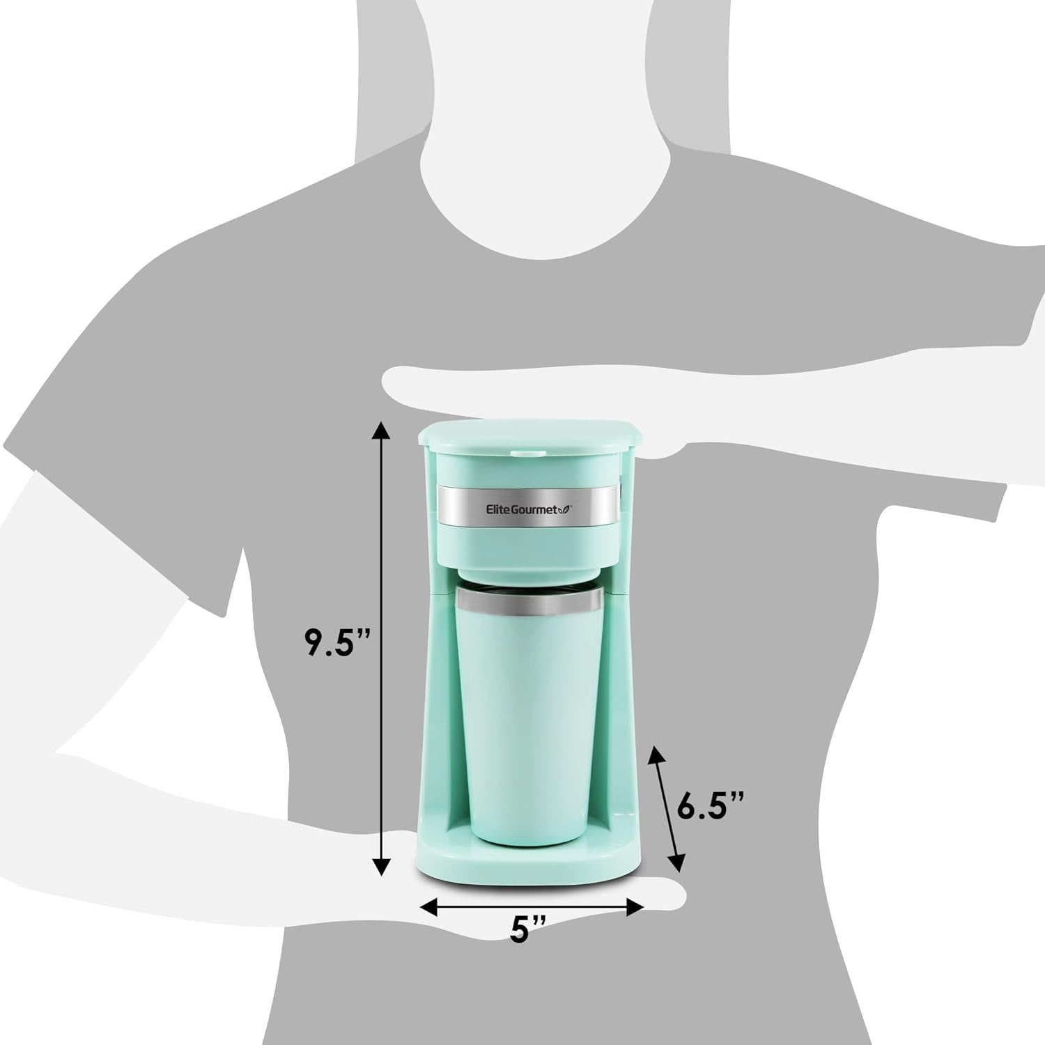 EHC113M# Kompakt personlig enkeltservefilter espressomaskine med rejsetermisk krus i rustfrit stål inde i malet kaffe Genanvendeligt filter Mintgrønt 400 ml