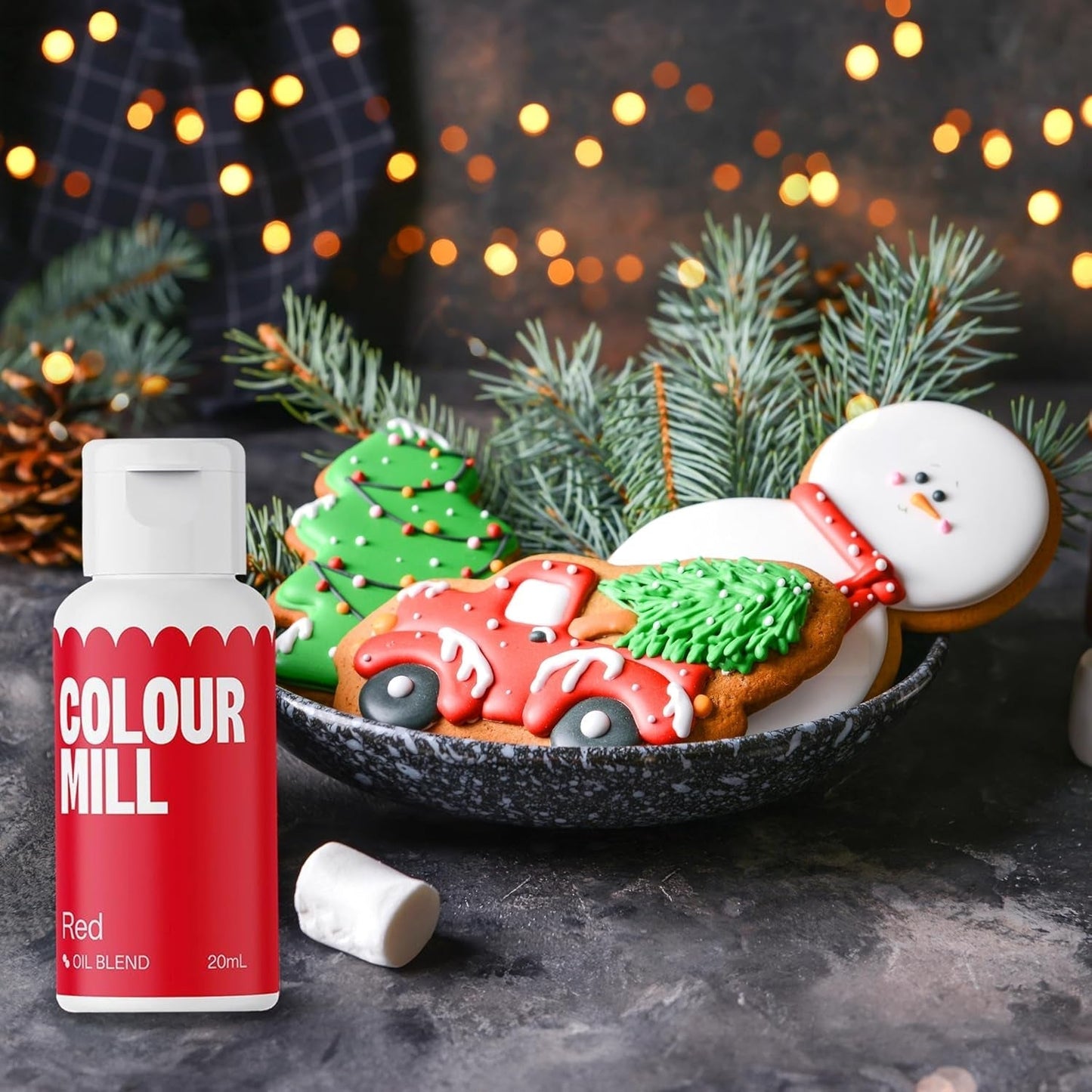 Color Mill Liquid Food Coloring Set - 5 x 20 ml oliebaseret (sort, varm rosa, lilla, rød og blå) - UV-resistent - Perfekt til bagning og som topping til kager, muffins og kagepynt