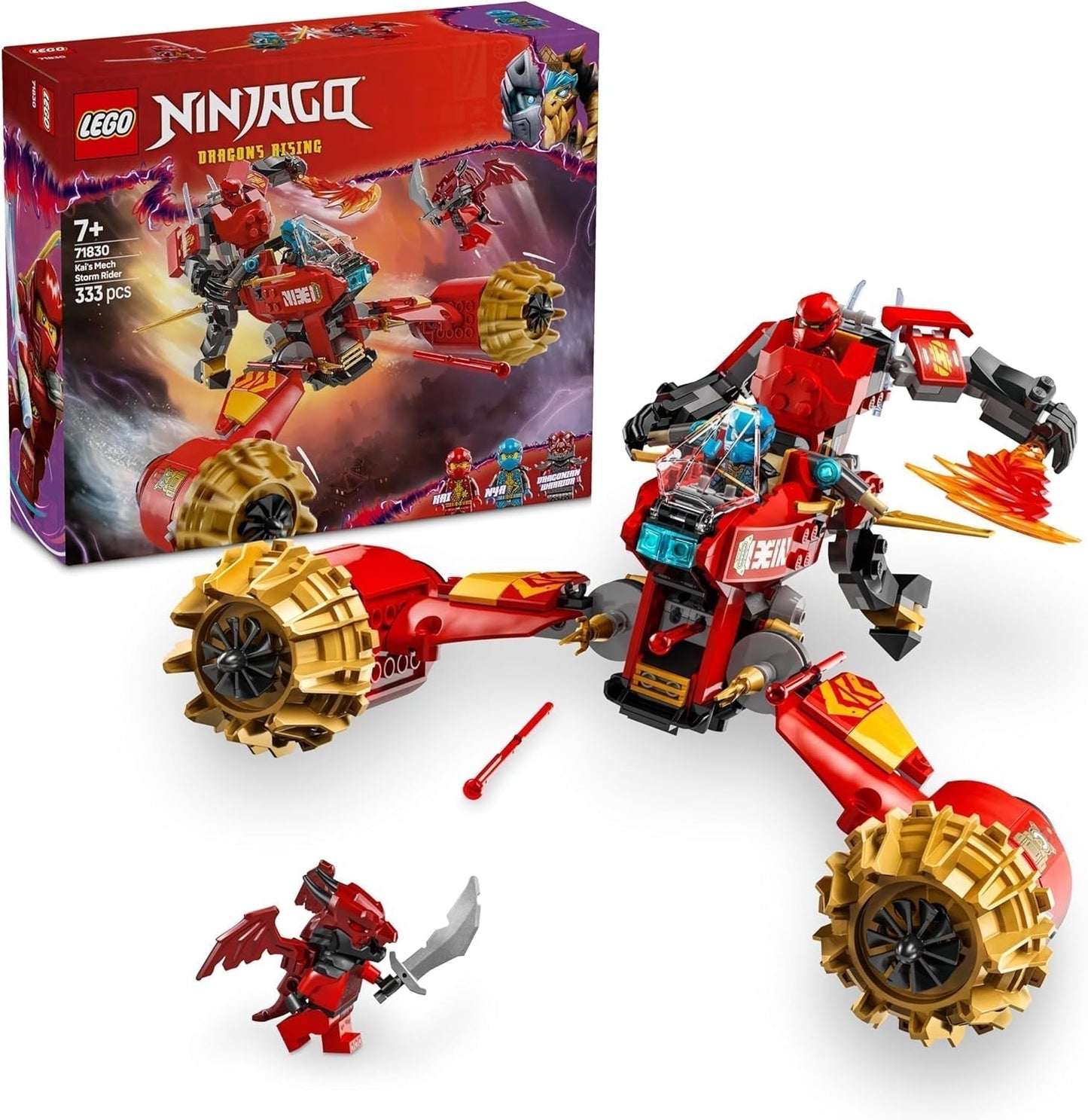LEGO NINJAGO Kai's Storm Rider Mech - Flyvende motorcykellegetøj med 3 minifigurer - Mek med bevægeligt hoved, arme og ben - Byggelegetøj - Gave til drenge og piger i alderen 7+ 71830 Byggesæt Besuche den LEGO-Store Standardtitel