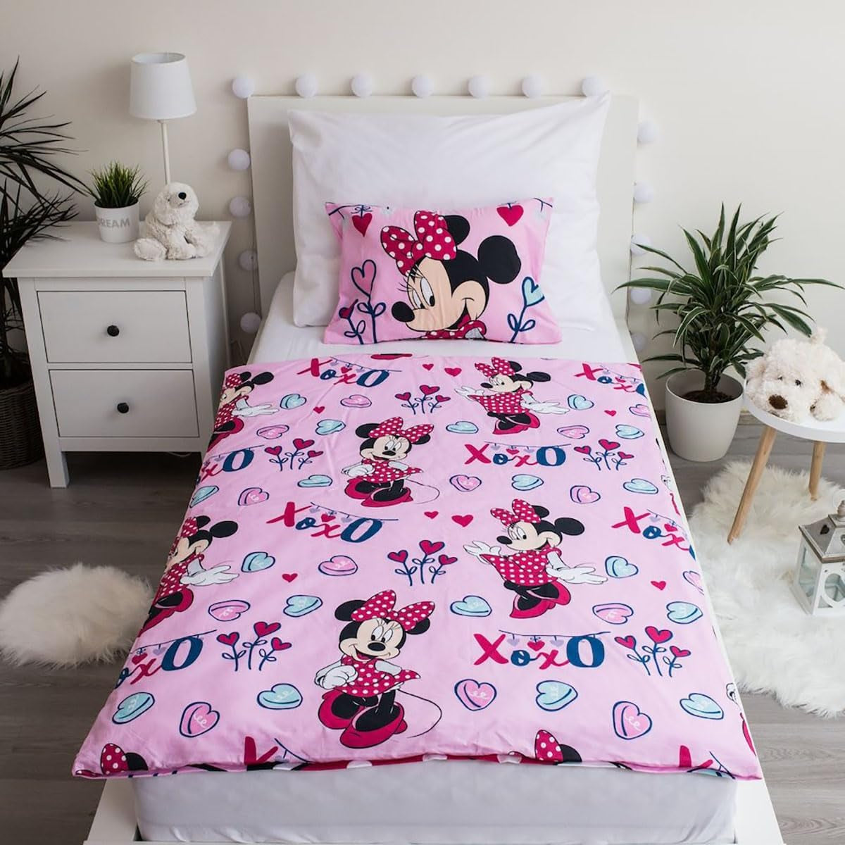 Disney Sengetøj, Minnie Mouse Pink Baby, 100 % bomuld Sengetøj med lynlås - Kids Naty Shop