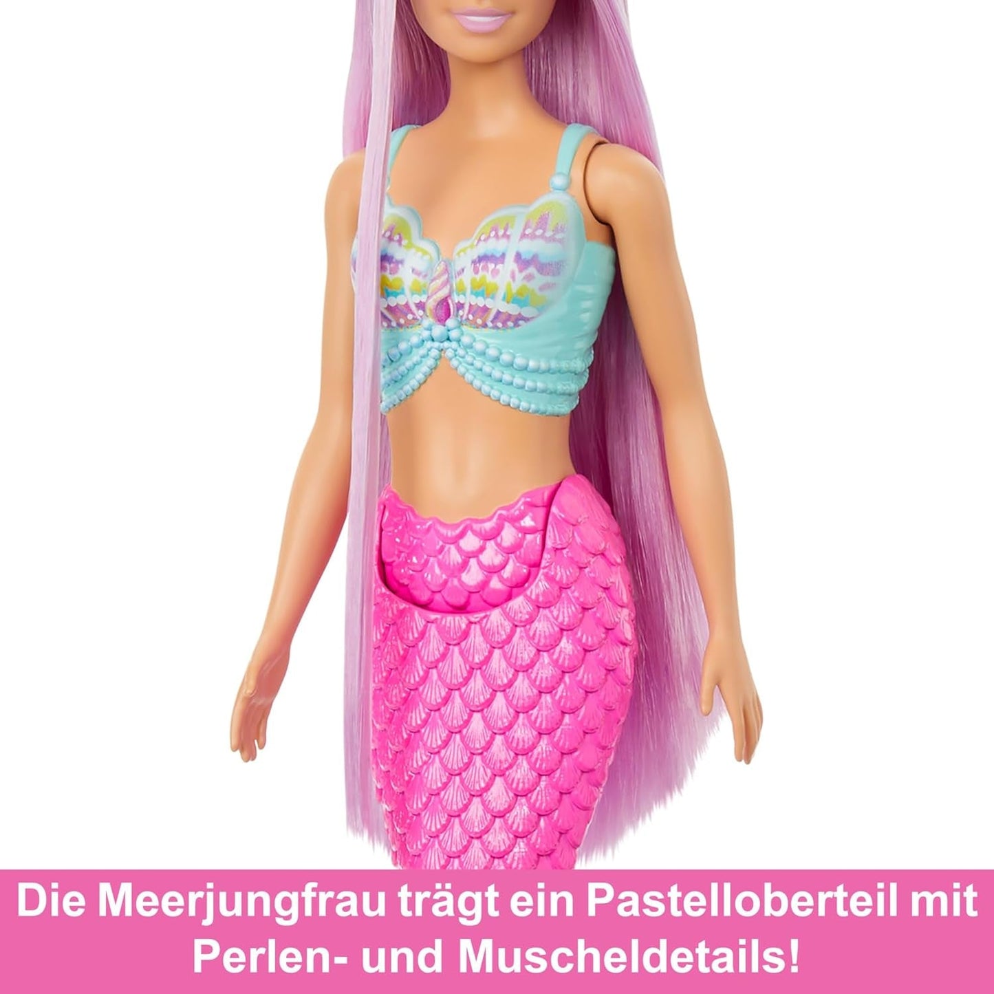 Barbie Havfruedukke - med langt lyserødt hår og tilpasset stylingtilbehør, inklusive børste, smuk skal og lyserøde finner, for alderen 3 og opefter, HRR00 Naty Shop Dolls