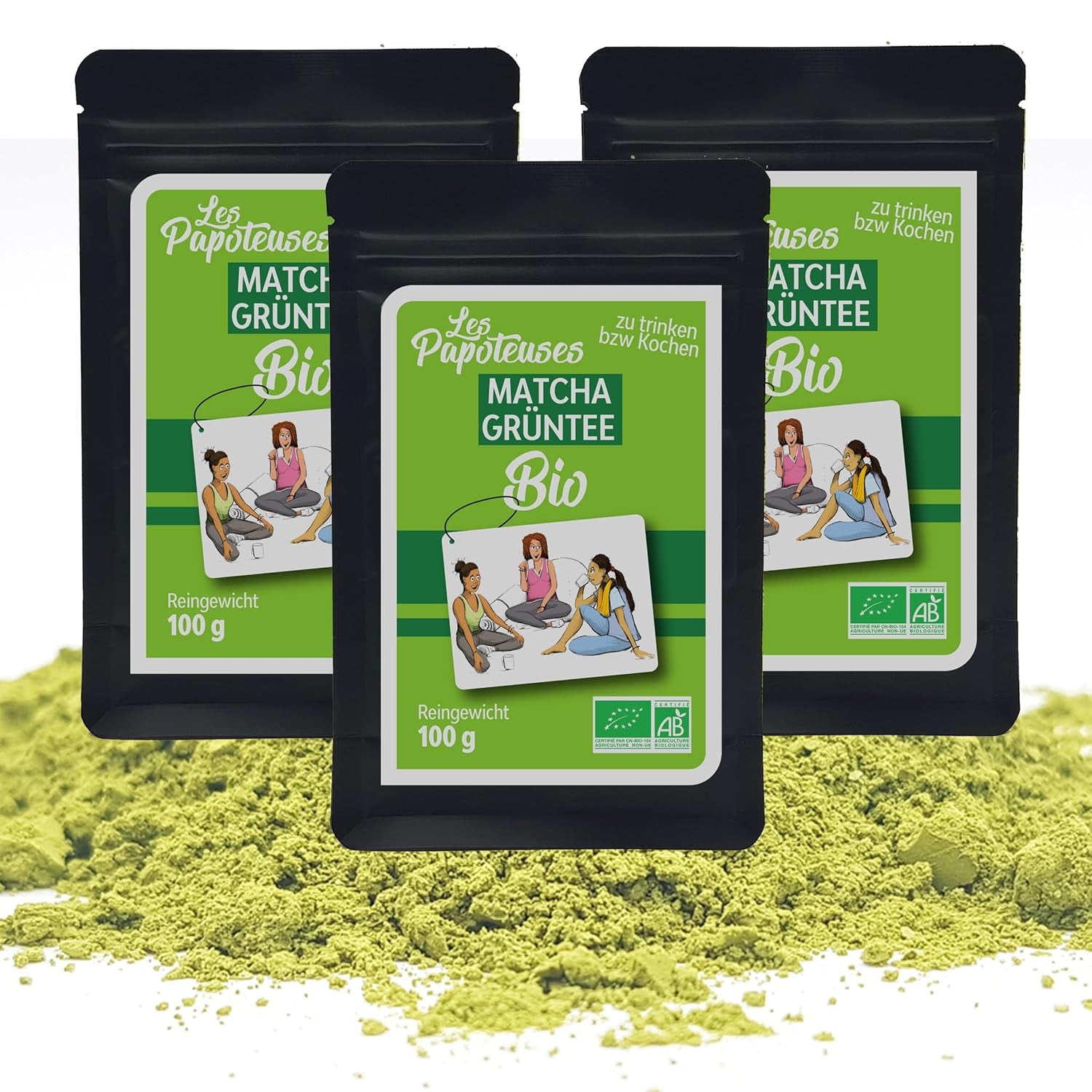 | Matcha økologisk pulver 100 g | Grøn te Matcha Powder Ceremoniel Grade | 100 % naturlig og førsteklasses kvalitet | Afgiftende te | Kompatibel med Matcha sæt, stilk, skål og glas.