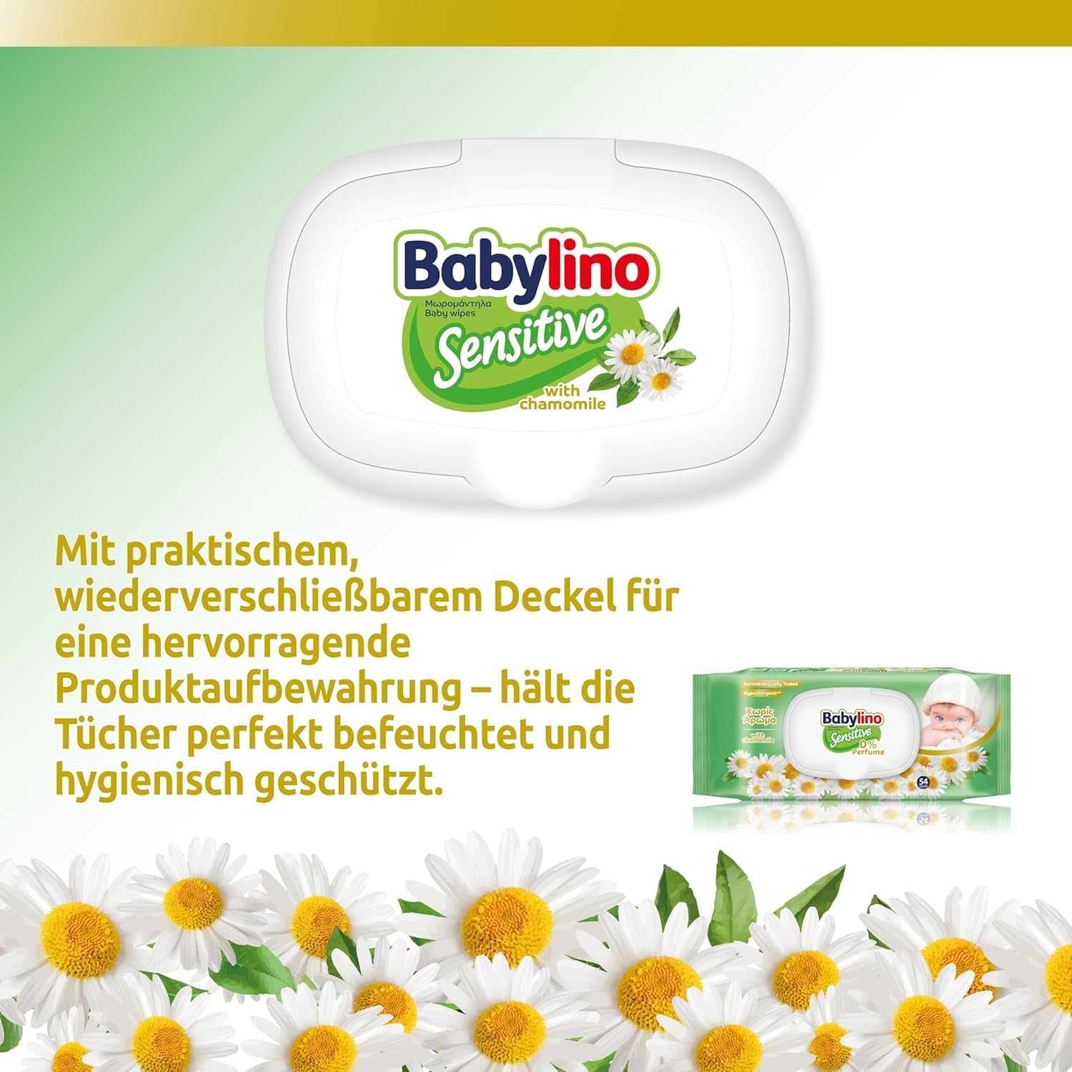 Sensitive babyservietter, 0% duft, 98% naturlig formel, der genopretter hudens pH-balance, friskhedsforsegling, 54 servietter