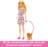 Barbie Dog Duo dukke og tilbehør, inklusive hvalp og stor hund med kørestol, snor, madskål, kæledyrsseng og knoglebelønninger, til alderen 3 og opefter, HTK37
