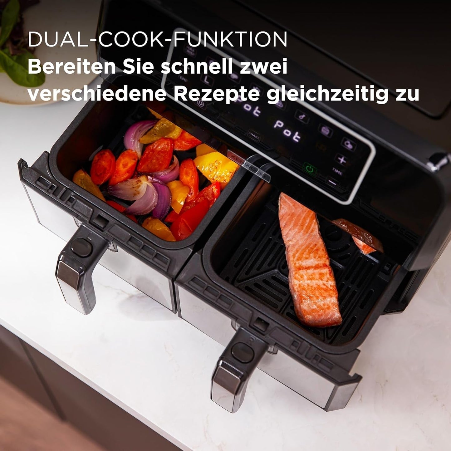 Kenwood Khealthy Twin Airfryer, 8L (2X4L), dobbeltkammer, 8 programmer, Dual Cook & Sync Finish-funktion, touchskærm Hvidevarer Naty Shop