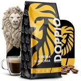 Doppio Creme & Flavor 1KG | Kaffebønner 80% Arabica og 20% ​​Robusta | med noter af kakao, nødder og karamel | Frisk og mellemstegt, lav surhedsgrad | til espresso | Blå spækhugger kaffe