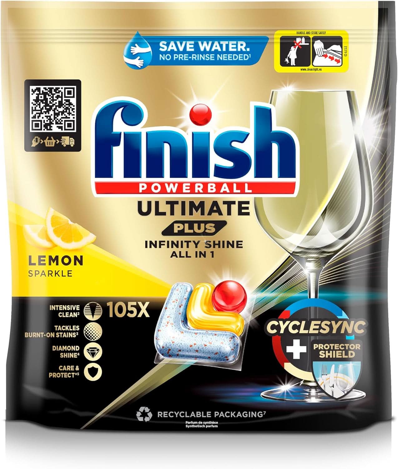 Finish Ultimate plus Infinity Shine Citrus Opvaskemaskine Tabs - Tabletter til opvaskemaskine, intensiv rengøring - 105 kapsler, citron Naty Shop