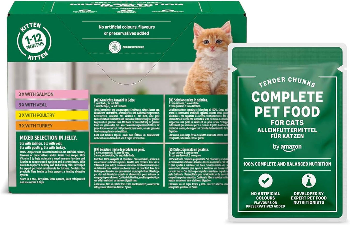 Amazon Mixed Selection vådfoder til unge katte i gelé 1,2 kg (12 100 g poser)