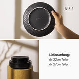 KIVY Geschirrset 6 Personen[Kratz & Spülmaschinenfest] 6x27cm + 6x22cm - Tellersæt 12-teilig moderne - Geschirr Sæt - Kombiservice - Geschirrset - Tellersæt Schwarz - Teller Schwarz Matt