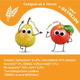 FRECHE FREUNDE Økologisk frugtpose, der kan presses sammen Æble Kanel Pære Ris Spelt frugtpuré med korn til babyer 6 måneder+ Vegansk 6-pak (6 x 100 g)
