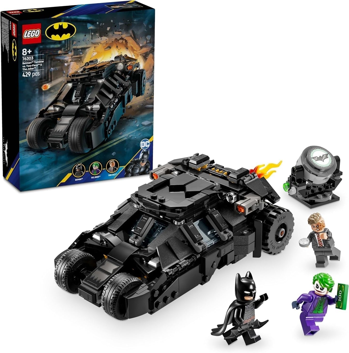 LEGO DC Batman: Batman Tumbler vs. Two-Face & Joker - Superheltelegetøj med Batmobile Car - Legesæt med minifigurer - Gave til drenge og piger 8 år 76303 Byggesæt Besuche den LEGO-Store Standardtitel