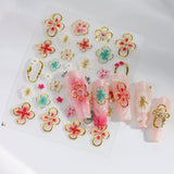 JMEOWIO 3D Nagelsticker Farverig Flower Nail Art Sticker Selbstklebend Nagelaufkleber 5D Stereoskopisk Forår Sommer Blomsterdekoration Nageldesign Tilbehør 4 Blatt