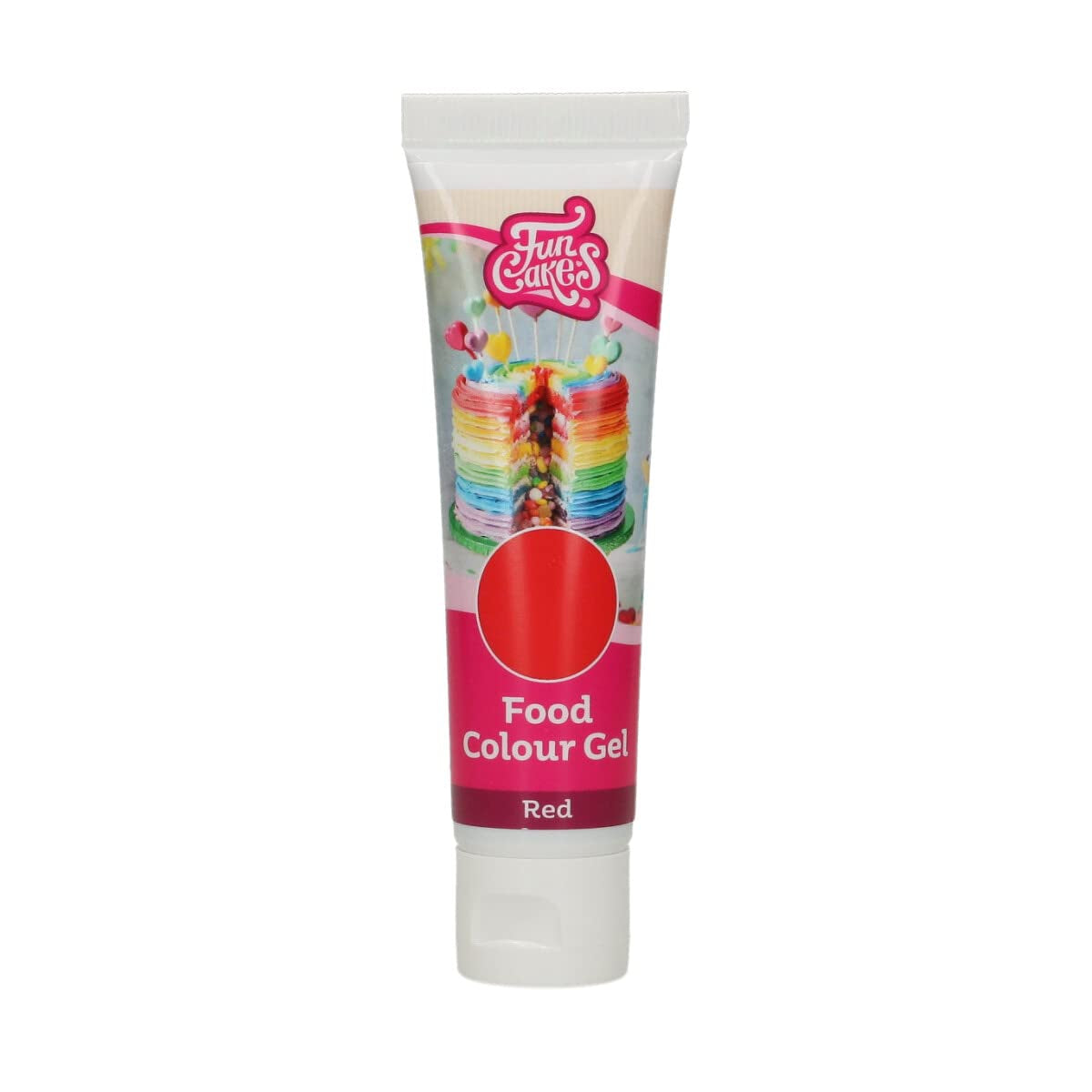 Funcakes madfarve, rød gel: Højkoncentreret madfarve til dej, creme, fondant og marcipan. Nem dosering. Enkelt dråbe for at skabe levende farver. Halal. 30 g.