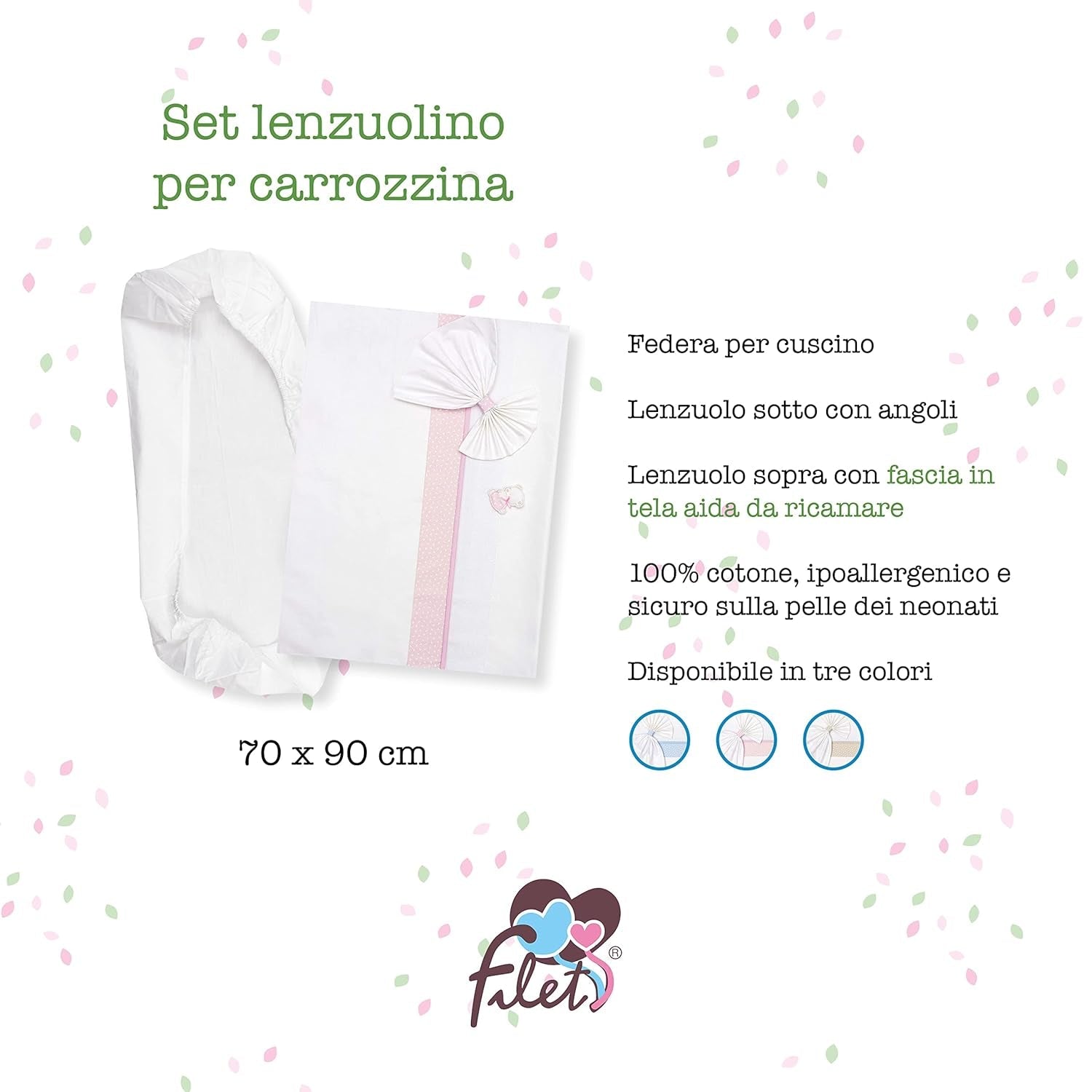 Hvidt og lyserødt sengetøj til barneseng, bestående af 1 dæklag, 1 toplagen med Aida-bånd til broderi og 1 pudebetræk, 100% bomuld, Made in Italy Dyner og dyner Naty Shop