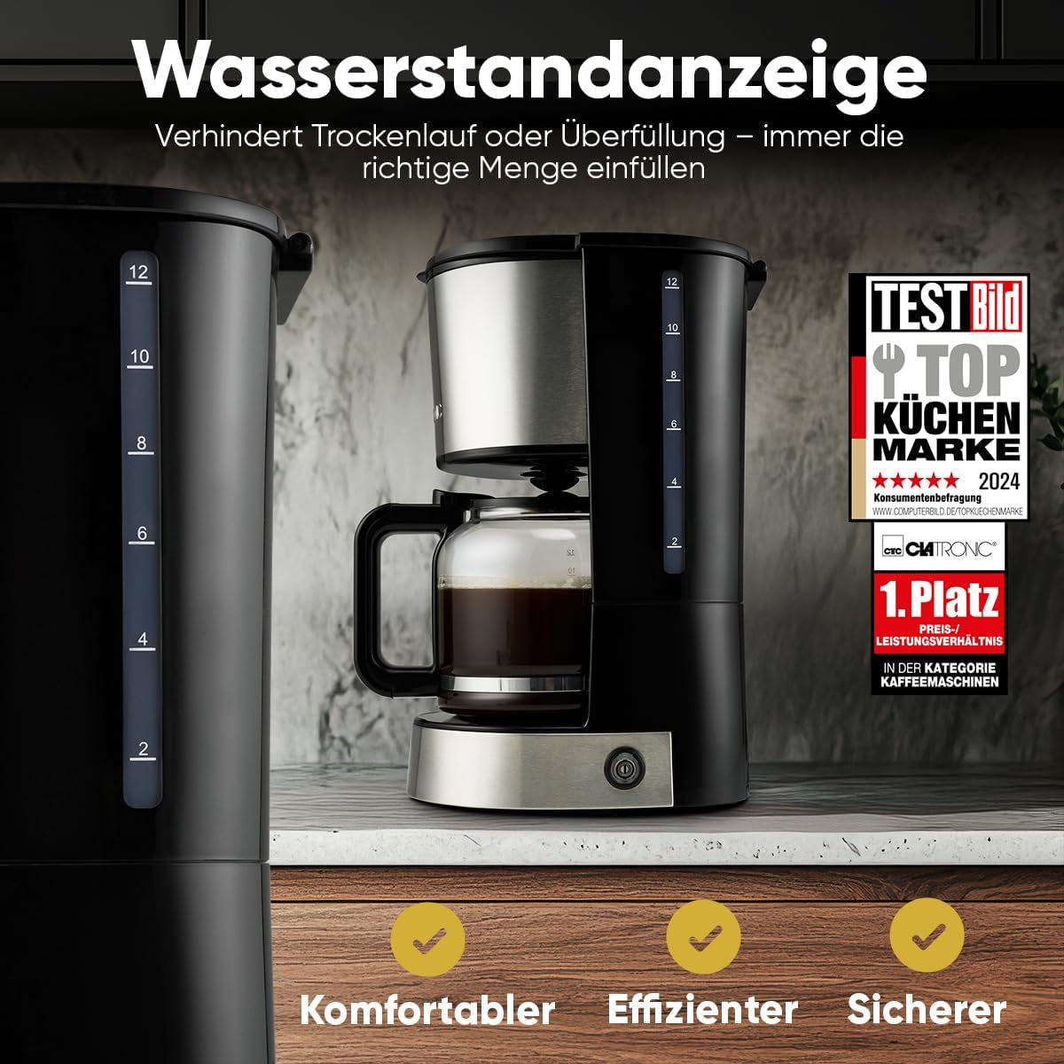 Kaffeespressomaskine med Clatronic® filter | til 12-14 kopper | Kaffe espressomaskine med filter | Rustfri stålkasse | Anti-dryp | Espresso | Kaffe espressomaskine med filter | 800W | KA 3808