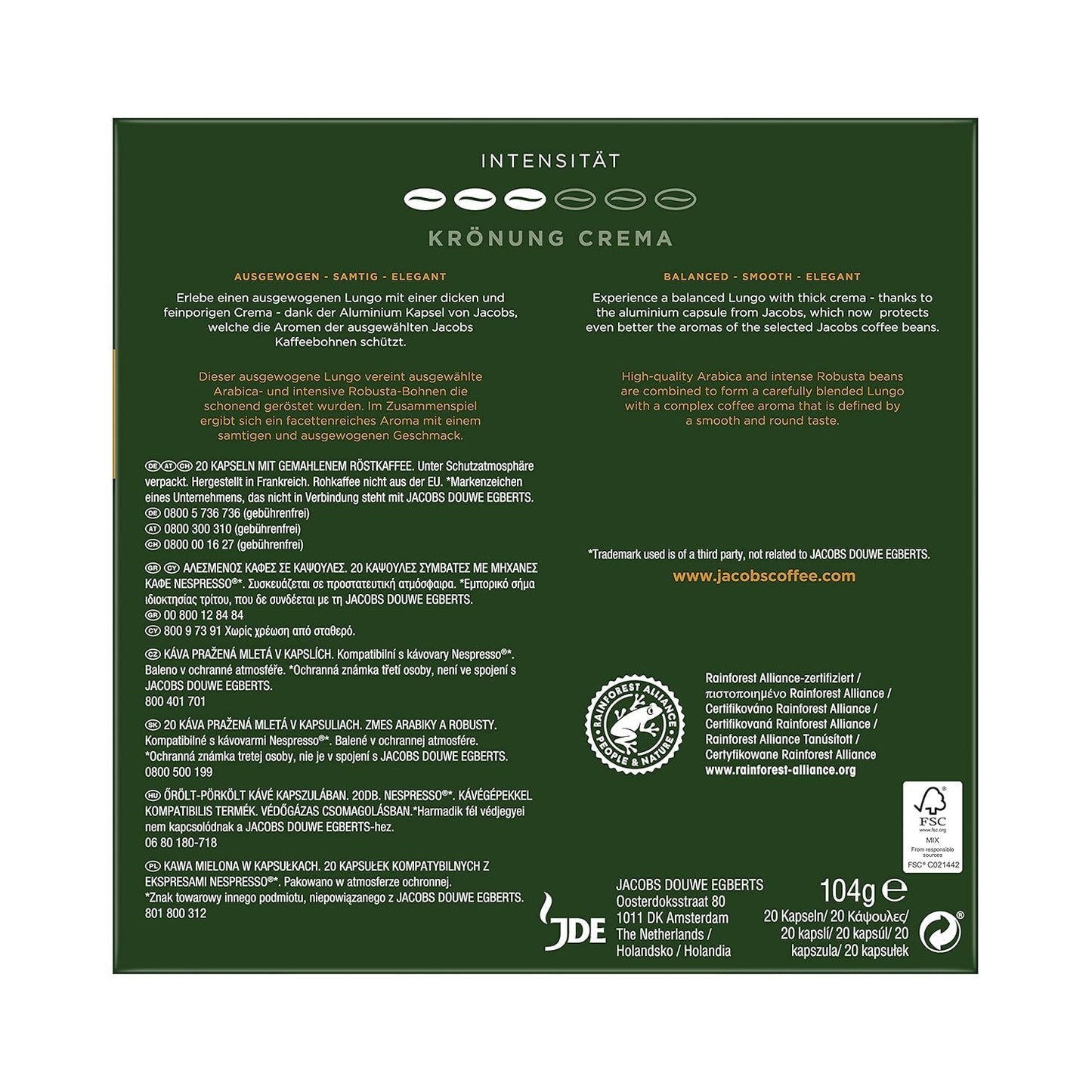 Kaffeekapsel Lungo Intenso, Intensitet 8 af 12, 10 x 20 Getränke & Kaffeekapseln Krönung Crema, 200 Nespresso-kompatibel Kapsel, 10er Pack, 10 x 20 Getränke, 1040 g