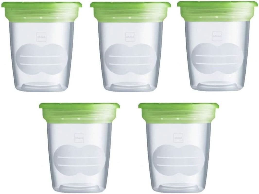 MAM Sæt med 5 beholdere til mælk og mad, lavet af plastik, uden Bpa og Bps Tilbehør Mad og Amning Bebe Naty Shop
